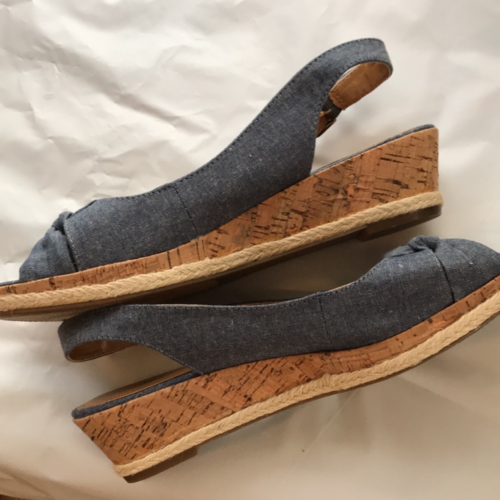 GH BASS & CO CHRISTY SANDALS DENIM cork wedge new - Picture 9 of 9